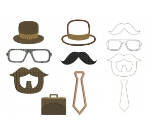 Stickdatei - Männer - Bart Hut Brille